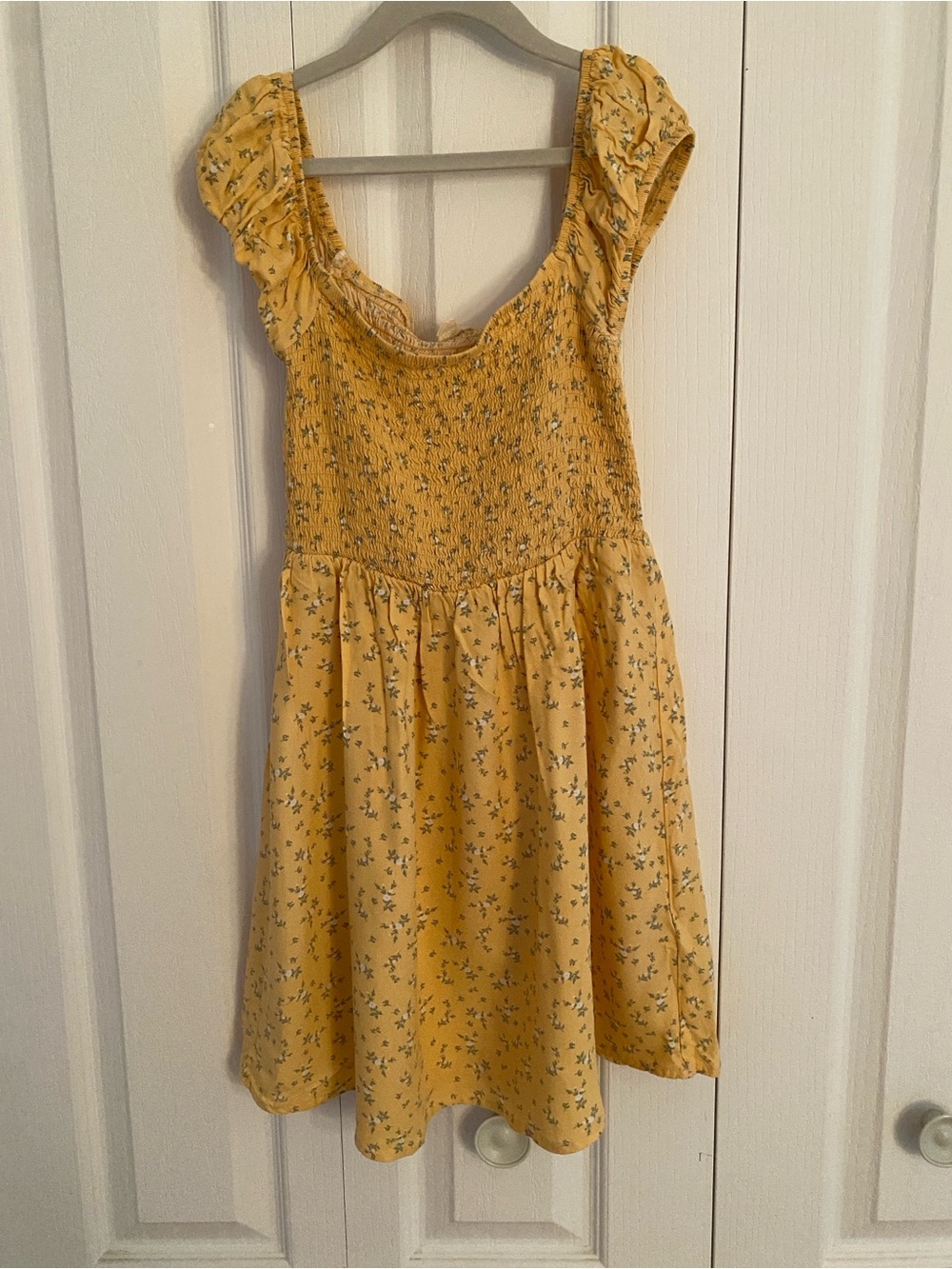 Garage Yellow Floral Smocked Casual Dress